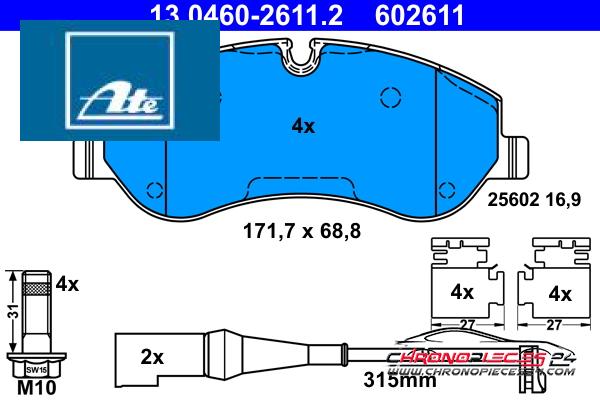 Achat de ATE 13.0460-2611.2 Kit de plaquettes de frein, frein à disque pas chères