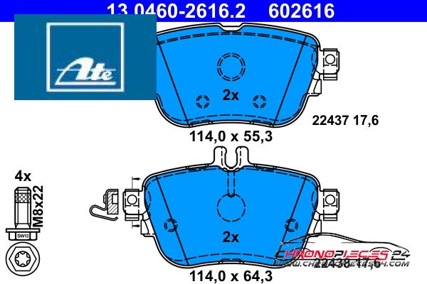 Achat de ATE 13.0460-2616.2 Kit de plaquettes de frein, frein à disque pas chères