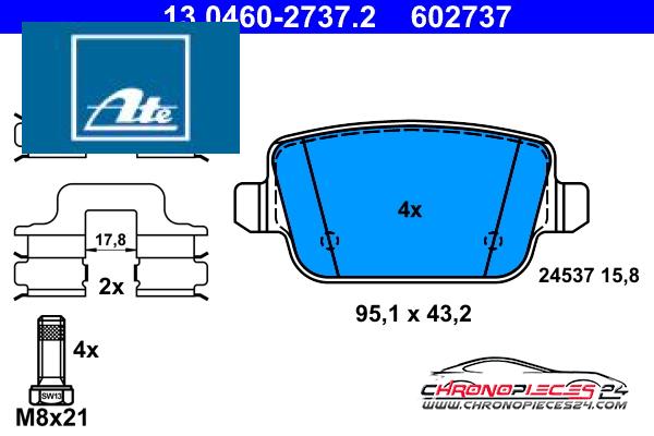 Achat de ATE 13.0460-2737.2 Kit de plaquettes de frein, frein à disque pas chères