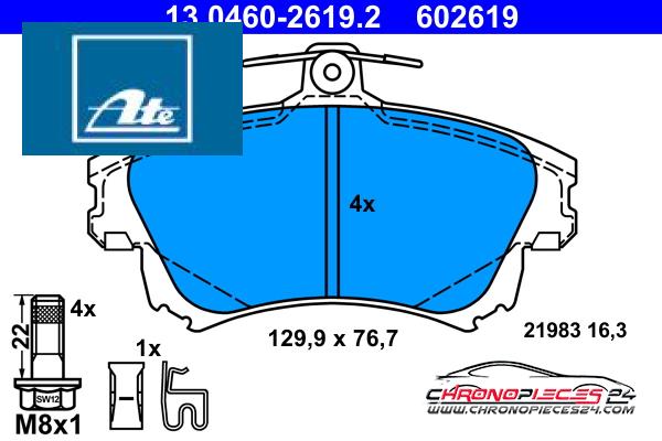 Achat de ATE 13.0460-2619.2 Kit de plaquettes de frein, frein à disque pas chères