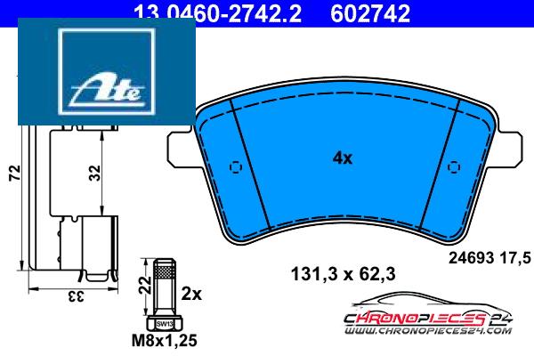 Achat de ATE 13.0460-2742.2 Kit de plaquettes de frein, frein à disque pas chères