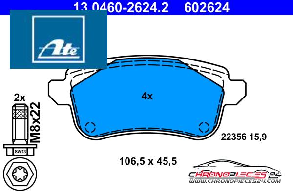 Achat de ATE 13.0460-2624.2 Kit de plaquettes de frein, frein à disque pas chères