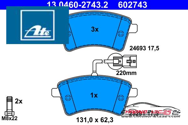 Achat de ATE 13.0460-2743.2 Kit de plaquettes de frein, frein à disque pas chères