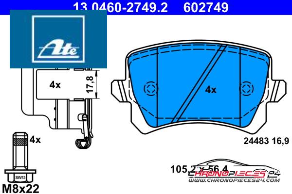 Achat de ATE 13.0460-2749.2 Kit de plaquettes de frein, frein à disque pas chères