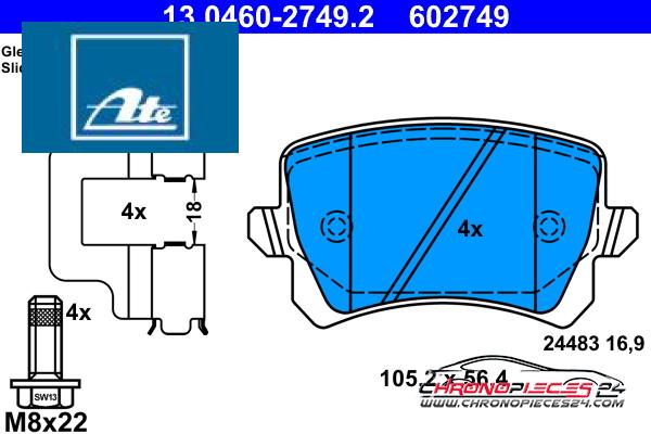 Achat de ATE 13.0460-2749.2 Kit de plaquettes de frein, frein à disque pas chères