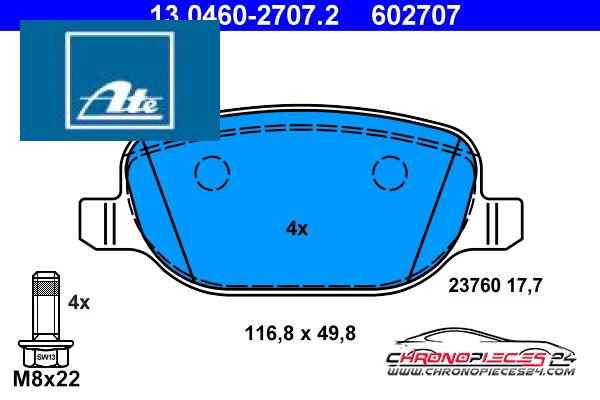 Achat de ATE 13.0460-2707.2 Kit de plaquettes de frein, frein à disque pas chères