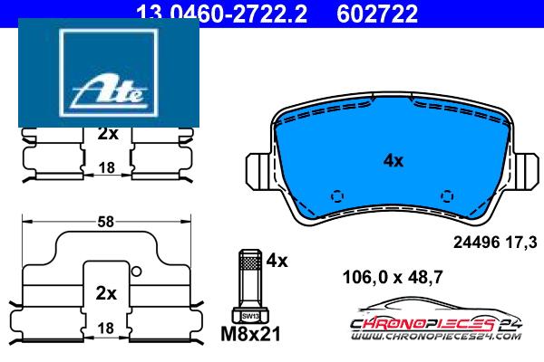 Achat de ATE 13.0460-2722.2 Kit de plaquettes de frein, frein à disque pas chères