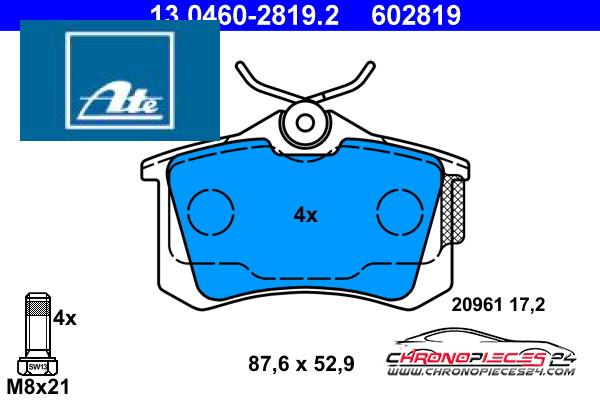 Achat de ATE 13.0460-2819.2 Kit de plaquettes de frein, frein à disque pas chères