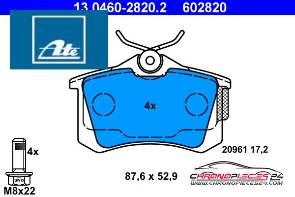 Achat de ATE 13.0460-2820.2 Kit de plaquettes de frein, frein à disque pas chères