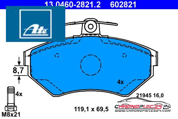 Achat de ATE 13.0460-2821.2 Kit de plaquettes de frein, frein à disque pas chères