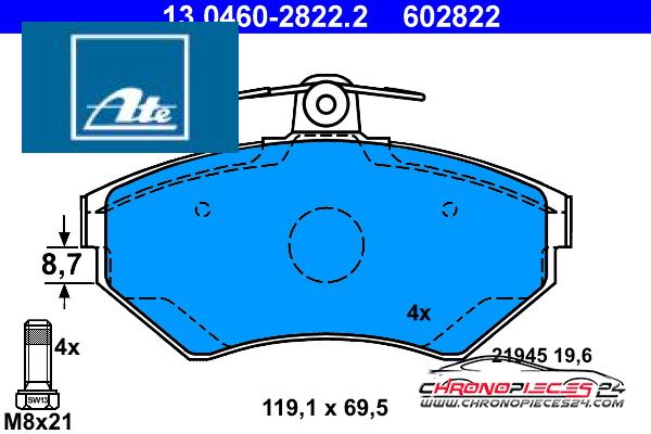 Achat de ATE 13.0460-2822.2 Kit de plaquettes de frein, frein à disque pas chères