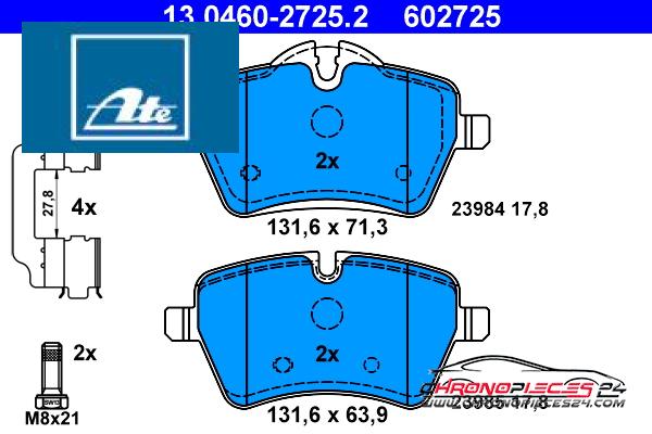 Achat de ATE 13.0460-2725.2 Kit de plaquettes de frein, frein à disque pas chères