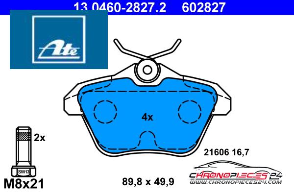 Achat de ATE 13.0460-2827.2 Kit de plaquettes de frein, frein à disque pas chères