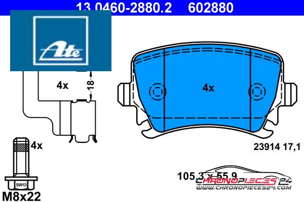 Achat de ATE 13.0460-2880.2 Kit de plaquettes de frein, frein à disque pas chères