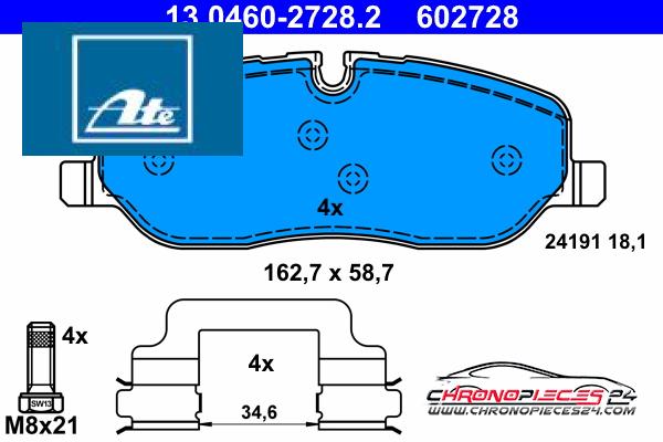 Achat de ATE 13.0460-2728.2 Kit de plaquettes de frein, frein à disque pas chères