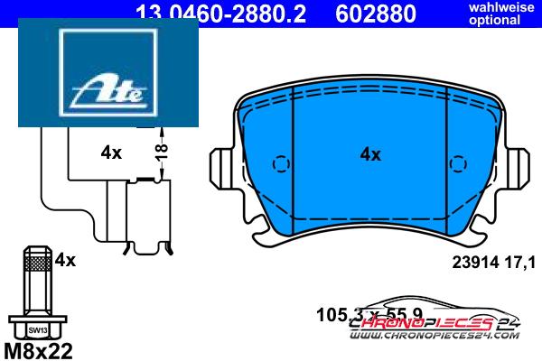 Achat de ATE 13.0460-2880.2 Kit de plaquettes de frein, frein à disque pas chères