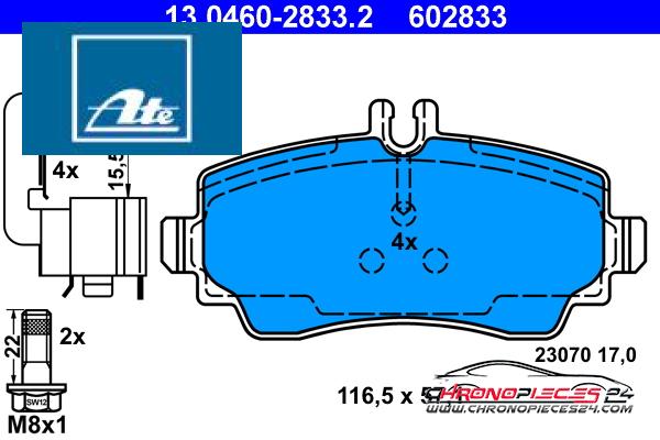 Achat de ATE 13.0460-2833.2 Kit de plaquettes de frein, frein à disque pas chères