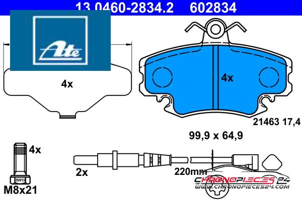 Achat de ATE 13.0460-2834.2 Kit de plaquettes de frein, frein à disque pas chères