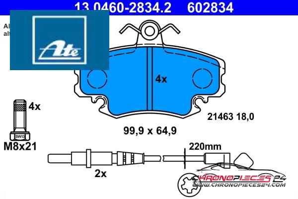 Achat de ATE 13.0460-2834.2 Kit de plaquettes de frein, frein à disque pas chères