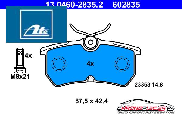 Achat de ATE 13.0460-2835.2 Kit de plaquettes de frein, frein à disque pas chères