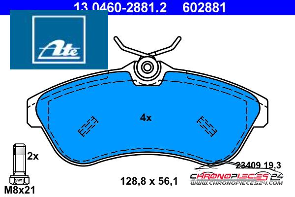 Achat de ATE 13.0460-2881.2 Kit de plaquettes de frein, frein à disque pas chères