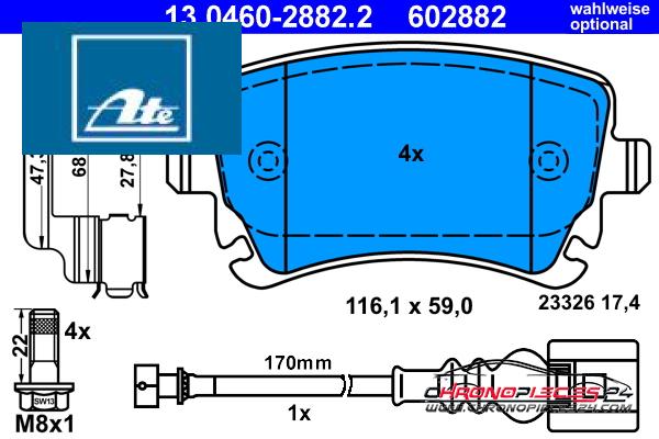 Achat de ATE 13.0460-2882.2 Kit de plaquettes de frein, frein à disque pas chères