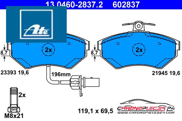 Achat de ATE 13.0460-2837.2 Kit de plaquettes de frein, frein à disque pas chères