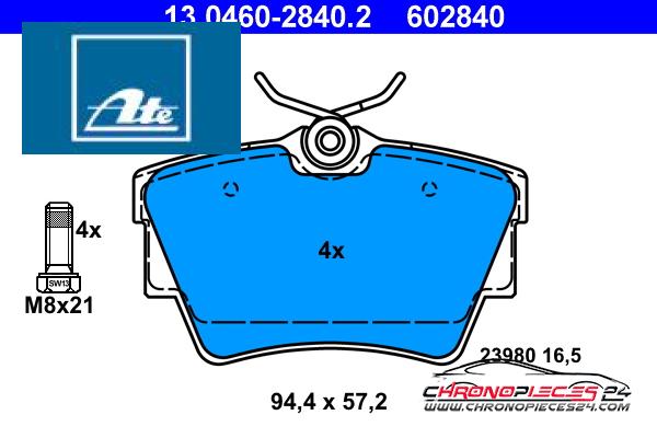 Achat de ATE 13.0460-2840.2 Kit de plaquettes de frein, frein à disque pas chères