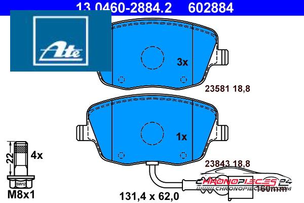 Achat de ATE 13.0460-2884.2 Kit de plaquettes de frein, frein à disque pas chères