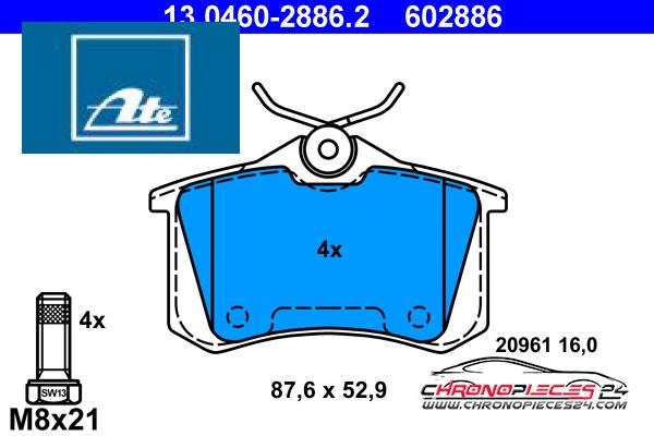 Achat de ATE 13.0460-2886.2 Kit de plaquettes de frein, frein à disque pas chères