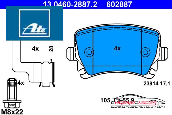 Achat de ATE 13.0460-2887.2 Kit de plaquettes de frein, frein à disque pas chères