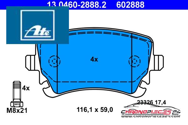 Achat de ATE 13.0460-2888.2 Kit de plaquettes de frein, frein à disque pas chères