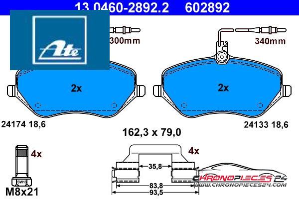 Achat de ATE 13.0460-2892.2 Kit de plaquettes de frein, frein à disque pas chères