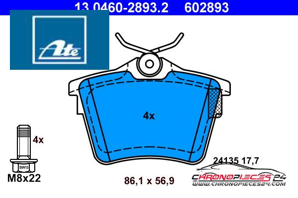 Achat de ATE 13.0460-2893.2 Kit de plaquettes de frein, frein à disque pas chères