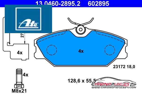 Achat de ATE 13.0460-2895.2 Kit de plaquettes de frein, frein à disque pas chères