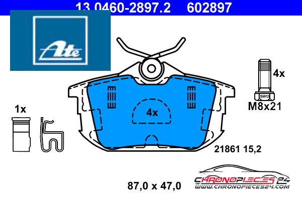Achat de ATE 13.0460-2897.2 Kit de plaquettes de frein, frein à disque pas chères