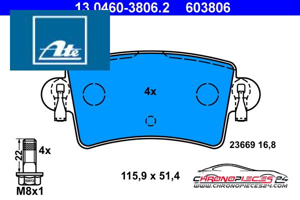 Achat de ATE 13.0460-3806.2 Kit de plaquettes de frein, frein à disque pas chères