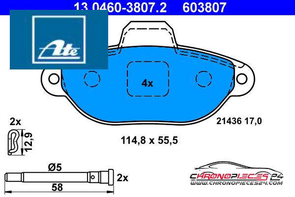 Achat de ATE 13.0460-3807.2 Kit de plaquettes de frein, frein à disque pas chères