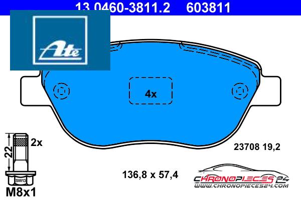 Achat de ATE 13.0460-3811.2 Kit de plaquettes de frein, frein à disque pas chères