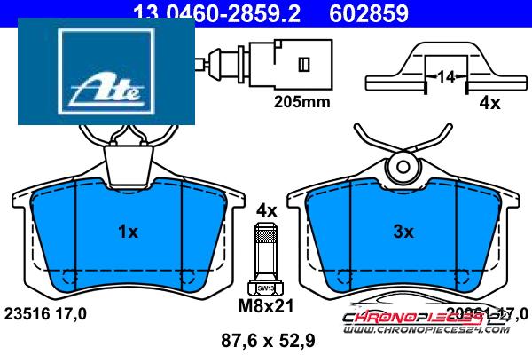 Achat de ATE 13.0460-2859.2 Kit de plaquettes de frein, frein à disque pas chères