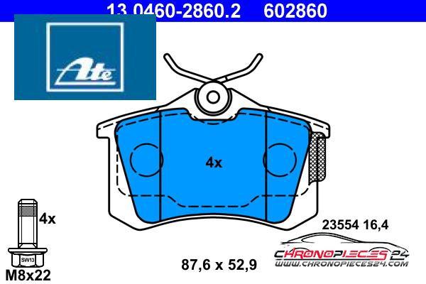 Achat de ATE 13.0460-2860.2 Kit de plaquettes de frein, frein à disque pas chères