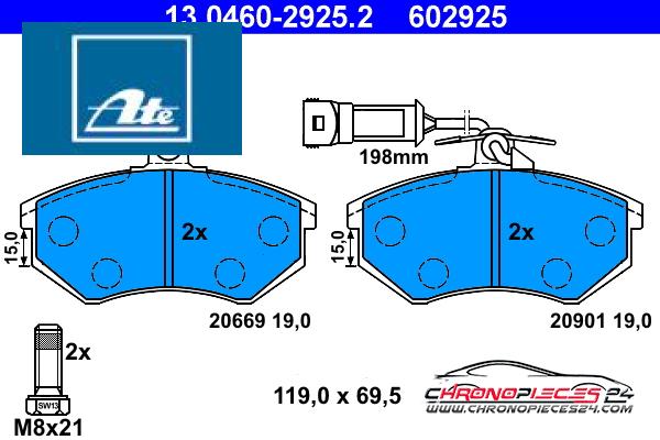 Achat de ATE 13.0460-2925.2 Kit de plaquettes de frein, frein à disque pas chères