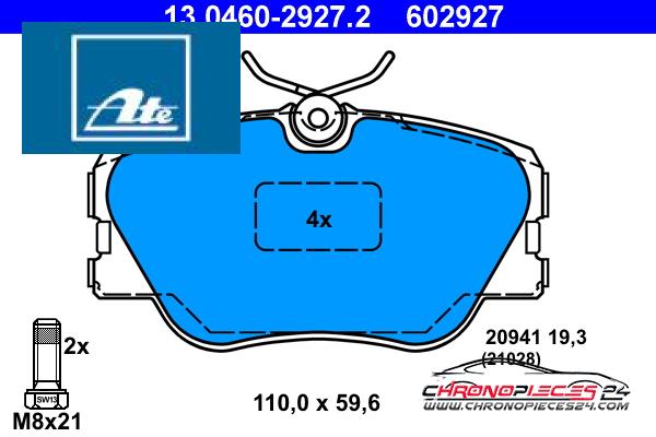 Achat de ATE 13.0460-2927.2 Kit de plaquettes de frein, frein à disque pas chères