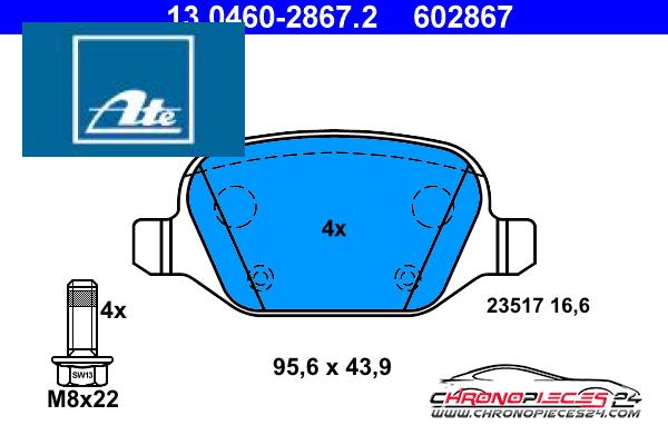 Achat de ATE 13.0460-2867.2 Kit de plaquettes de frein, frein à disque pas chères