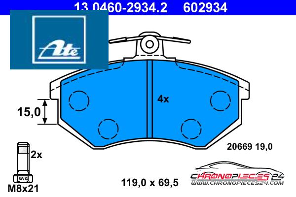 Achat de ATE 13.0460-2934.2 Kit de plaquettes de frein, frein à disque pas chères