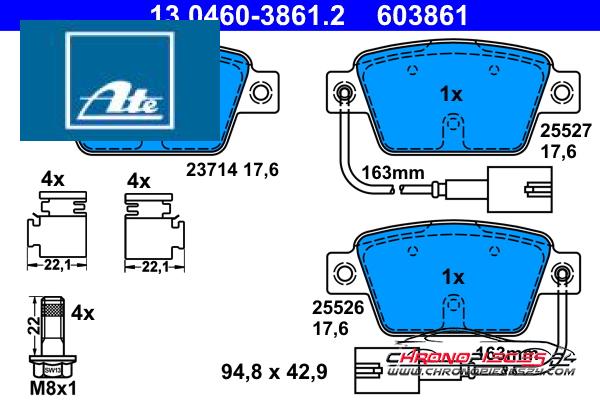 Achat de ATE 13.0460-3861.2 Kit de plaquettes de frein, frein à disque pas chères