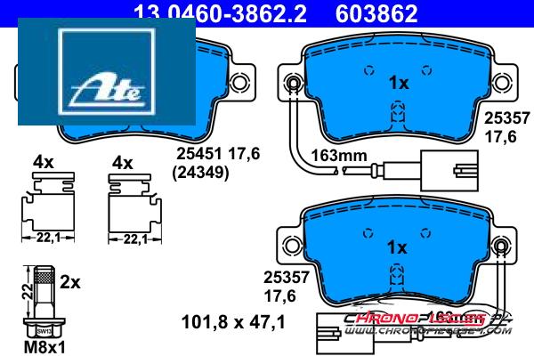 Achat de ATE 13.0460-3862.2 Kit de plaquettes de frein, frein à disque pas chères