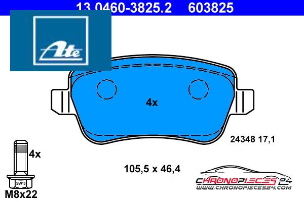 Achat de ATE 13.0460-3825.2 Kit de plaquettes de frein, frein à disque pas chères