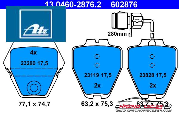 Achat de ATE 13.0460-2876.2 Kit de plaquettes de frein, frein à disque pas chères