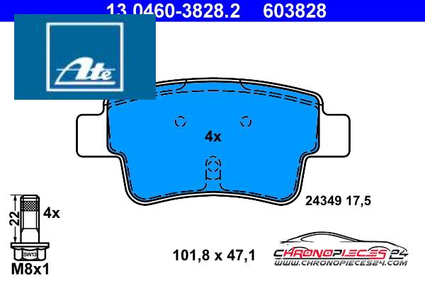 Achat de ATE 13.0460-3828.2 Kit de plaquettes de frein, frein à disque pas chères